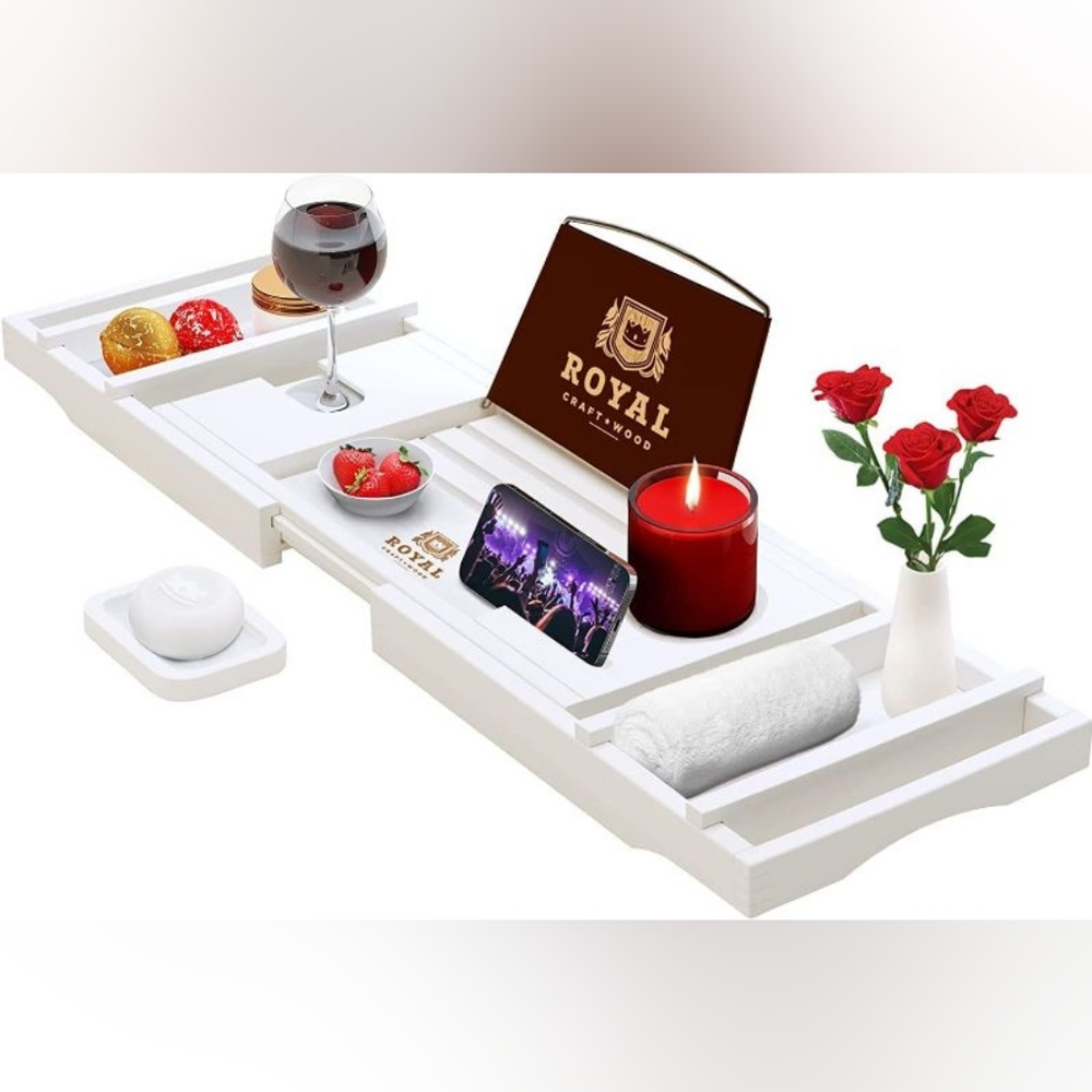 NIB ROYAL CRAFT WOOD Luxury Bathtub Caddy Tray, 1 or 2 Person Bath and Bed Tray!
